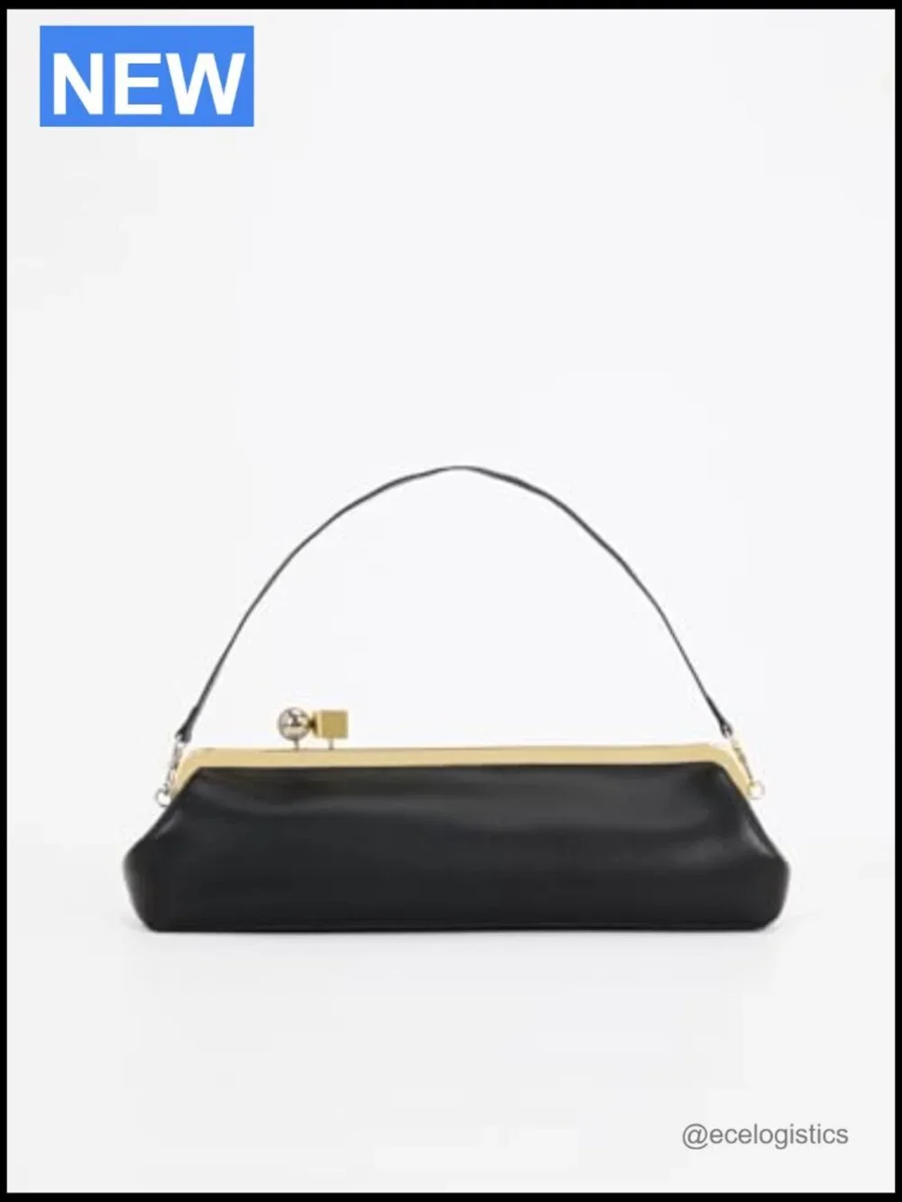 Kisslock Clutch Purse, Microfiber Leather Evening Bag with Gold Frame Clasp,